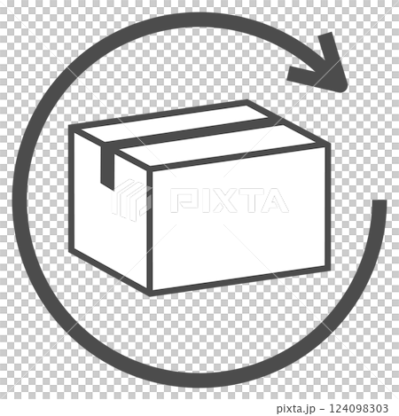 Vector icon illustration of a cardboard line drawing representing the return of luggage or goods Vector icon illustration of a cardboard line drawing representing the return of luggage or goods 124098303