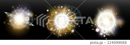 set of abstract glowing neon stars and light effects 124099088