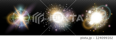 glowing light particles in space, abstract space, magic glow light background 124099102