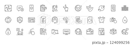 Scroll down, Reject web and Puzzle line icons. Pack of Swipe up, Recovery photo, Phone app icon. Recovery devices, Touchscreen gesture, Update document pictogram. Tool case. Line icons. Vector 124099256
