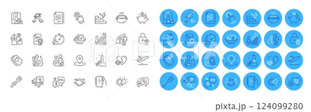 Throw hats, Ambulance transport and Love ticket line icons pack. Juice, Plane, Fingerprint lock web icon. Fork, Employee result, Divorce lawyer pictogram. Timer, Ask question, Innovation. Vector 124099280