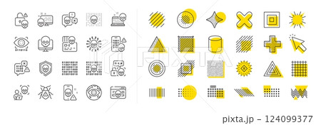 Phishing risk, Data ransomware, Binary code. Design shape elements. Cyber attack line icons. Hacker attack, Virus secure, Malware bug outline icons. Vector 124099377