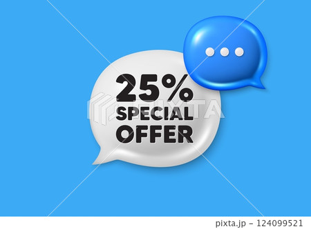 25 percent discount offer tag. Text box speech bubble 3d icons. Sale price promo sign. Special offer symbol. Discount chat offer. Speech bubble banner. Text box balloon. Vector 25 percent discount offer tag. Text box speech bubble 3d icons. Sale price promo sign. Special offer symbol. Discount chat offer. Speech bubble banner. Text box balloon. Vector 124099521