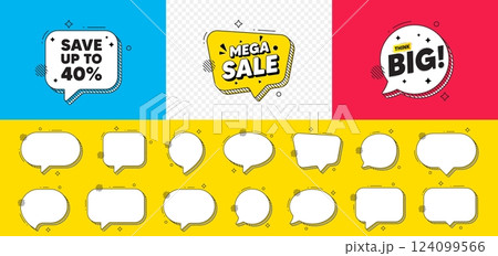 Save up to 40 percent. Mega sale chat speech bubble. Discount Sale offer price sign. Special offer symbol. Discount chat message. Think big speech bubble banner. Offer text balloon. Vector Save up to 40 percent. Mega sale chat speech bubble. Discount Sale offer price sign. Special offer symbol. Discount chat message. Think big speech bubble banner. Offer text balloon. Vector 124099566