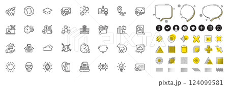 Set of Analytics graph, Qr code and Face id line icons for web app. Design elements, Social media icons. Face biometrics, Cloud communication, Bitcoin system icons. Vector 124099581