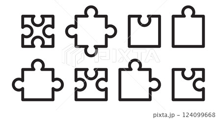 jigsaw puzzle piece shapes arranged in a grid layout. Vector illustration 124099668