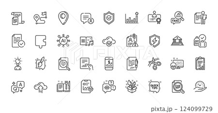 Mobile finance, Certificate and Recipe book line icons pack. AI, Question and Answer, Map pin icons. Court building, Fake news, Check article web icon. Vector 124099729