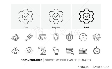 Brush, Execute and Report line icons. Pack of Fingerprint access, Dollar money, Buying accessory icon. Touchscreen gesture, Clean bubbles, Website search pictogram. Eye laser, Mattress. Vector 124099982