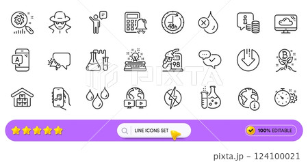 Wholesale goods, Ab testing and Antistatic line icons for web app. Pack of Chemistry lab, Download arrow, Info pictogram icons. Bitcoin project, 48 hours, Waterproof signs. Search bar. Vector Wholesale goods, Ab testing and Antistatic line icons for web app. Pack of Chemistry lab, Download arrow, Info pictogram icons. Bitcoin project, 48 hours, Waterproof signs. Search bar. Vector 124100021