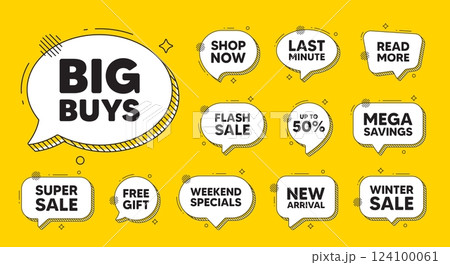 Offer speech bubble icons. Big buys tag. Special offer price sign. Advertising discounts symbol. Big buys chat offer. Speech bubble discount banner. Text box balloon. Vector Offer speech bubble icons. Big buys tag. Special offer price sign. Advertising discounts symbol. Big buys chat offer. Speech bubble discount banner. Text box balloon. Vector 124100061
