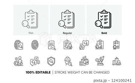 Quality research, Testing and Safety check icons. Inspection line icons. Microscope analysis, quality control and house verification. Inspect risk, safety research and fingerprint check. Vector Quality research, Testing and Safety check icons. Inspection line icons. Microscope analysis, quality control and house verification. Inspect risk, safety research and fingerprint check. Vector 124100241