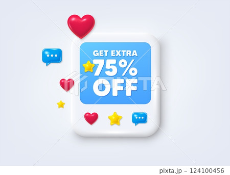 Social media post 3d frame. Get Extra 75 percent off Sale. Discount offer price sign. Special offer symbol. Save 75 percentages. Extra discount message frame. Social media photo banner. Vector Social media post 3d frame. Get Extra 75 percent off Sale. Discount offer price sign. Special offer symbol. Save 75 percentages. Extra discount message frame. Social media photo banner. Vector 124100456