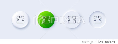 Puzzle piece line icon. Neumorphic, Green gradient, 3d pin buttons. Jigsaw game shape sign. Business strategy element. Line icons. Neumorphic buttons with outline signs. Vector Puzzle piece line icon. Neumorphic, Green gradient, 3d pin buttons. Jigsaw game shape sign. Business strategy element. Line icons. Neumorphic buttons with outline signs. Vector 124100474