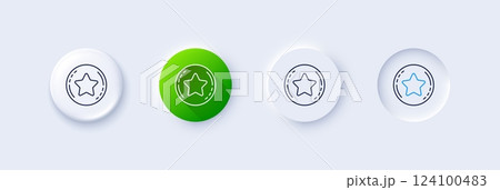 Loyalty star line icon. Neumorphic, Green gradient, 3d pin buttons. Bonus points. Discount program symbol. Line icons. Neumorphic buttons with outline signs. Vector 124100483