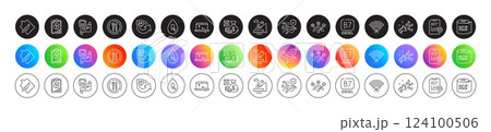 Metro map, Toilet paper and Food line icons. Round icon gradient buttons. Pack of Report, 24 hours, 5g wifi icon. Boat fishing, Ole chant, No alcohol pictogram. Vector 124100506