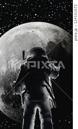 Astronaut observing the moon in space, exploring the universe. 3d render 124101073