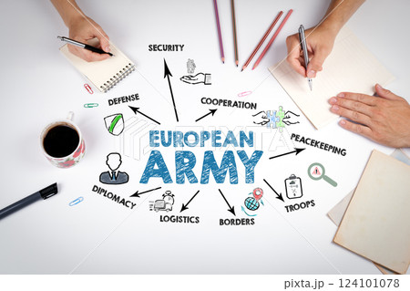 European Army Concept. The meeting at the white office table European Army Concept. The meeting at the white office table 124101078