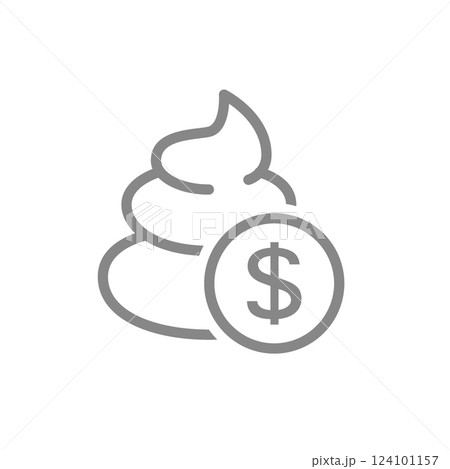 Poop with coin line icon. Payment for toilet symbol. Vector illustration. 124101157