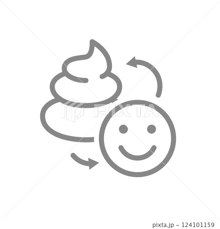 Poop with happy face line icon. Exchange of poop for emotions symbol. Vector illustration. Poop with happy face line icon. Exchange of poop for emotions symbol. Vector illustration. 124101159