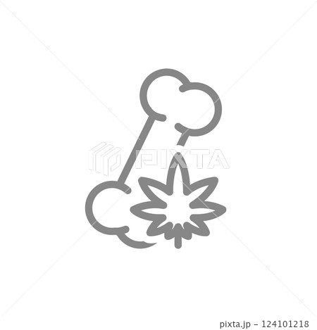 Human bone with marijuana leaf line icon. Cannabis treatment, anesthesia symbol. Vector illustration. Human bone with marijuana leaf line icon. Cannabis treatment, anesthesia symbol. Vector illustration. 124101218