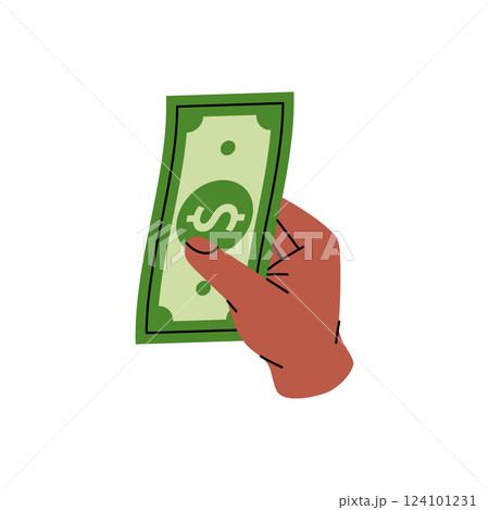 A hand holding a dollar cash. Money investment and business commerce. Vector illustration. A hand holding a dollar cash. Money investment and business commerce. Vector illustration. 124101231