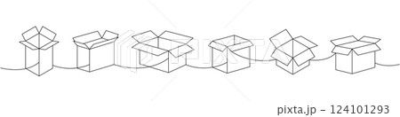 Square boxes one line continuous drawing. Package boxes. Vector illustration. Square boxes one line continuous drawing. Package boxes. Vector illustration. 124101293