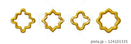 Vector illustration of 3D set of oriental round, golden frames of different shapes. 124101335