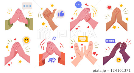 Vector illustration of a set of hand gestures, clapping and thumbs up. 124101371