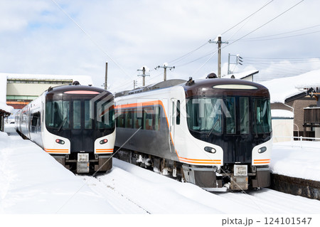 【高山本線】飛騨国府駅で列車交換する特急ひだ 124101547