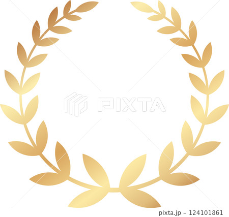 Circular golden laurel wreath, a symbol of victory, achievement, and honor, perfect for awards, celebrations, and recognition of excellence 124101861