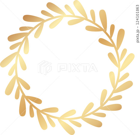 Golden laurel wreath forming a circle, perfect for elegant invitations, wedding designs, logos, and branding, symbolizing victory, achievement, and celebration 124101863