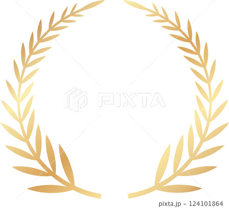 Circular golden laurel wreath representing success, achievement, and victory, serving as an ideal symbol for awards, logos, and emblems celebrating triumph and excellence 124101864