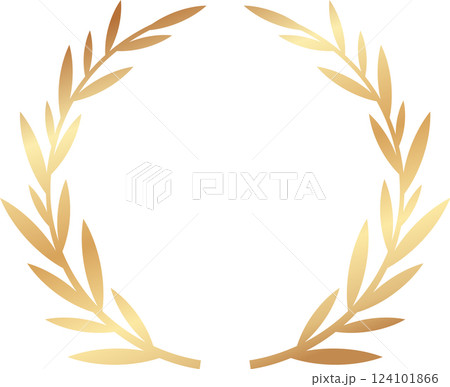 Circular golden laurel wreath symbolizing success, victory, and achievement, perfect for awards, logos, and emblems representing triumph and excellence 124101866