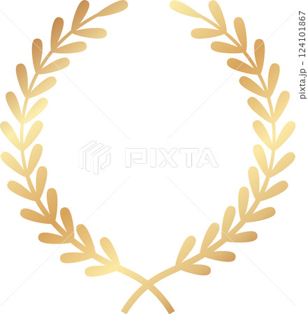 Circular golden laurel wreath, symbolizing victory and achievement, exuding sophistication and elegance while serving as a timeless design element for various celebrations and awards 124101867