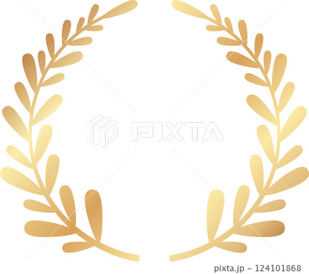 Golden laurel wreath forming a perfect circle against a clean white background, symbolizing awards, achievements, and victory, while adding an elegant touch to decorations and ceremonies 124101868