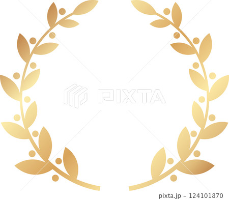 Circular golden laurel wreath symbolizing success, achievement, and victory, representing honor and glory. Ideal for awards, logos, and various decorative applications 124101870