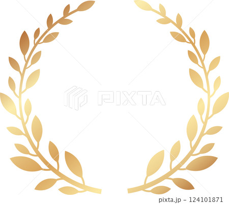Circular golden laurel wreath representing victory, achievement, and honor, serving as an ideal choice for awards, celebrations, and various commemorative designs 124101871