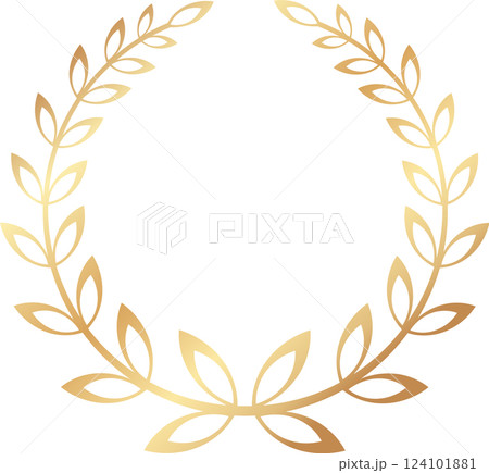 Circular golden laurel wreath representing victory, achievement, and honor, serving as an ideal choice for awards, logos, and various celebrations, embodying glory and success 124101881