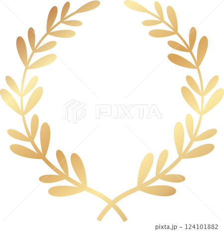Circular golden laurel wreath representing success, victory, and achievement, serving as an ideal symbol for awards, logos, and celebratory events, embodying honor and triumph 124101882