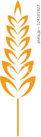 Minimalist vector illustration of an orange wheat stalk symbolizing farming, harvest, and the food industry, isolated on a white background Minimalist vector illustration of an orange wheat stalk symbolizing farming, harvest, and the food industry, isolated on a white background 124101927