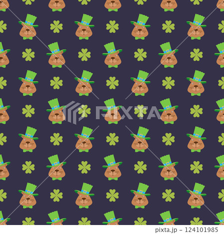 Capybara Patrick's Day Cute Cartoon Pattern, Ireland Vector 124101985
