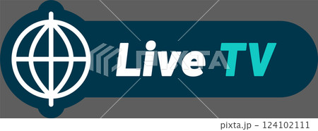 Live TV button featuring globe icon suggesting worldwide availability of streaming service, ideal for websites and applications related to online television 124102111