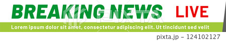 Breaking news live banner featuring vibrant green and red text set against a bold green strip, ideal for enhancing media and communication themes in various formats 124102127