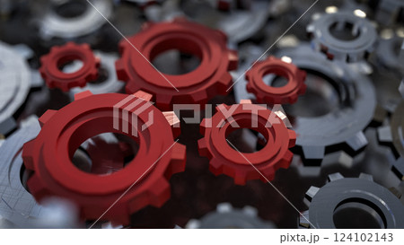 The Red gear for engineering or team work concept 3d Rendering. 124102143