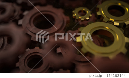 The Gold gear for engineering or team work concept 3d Rendering. 124102144