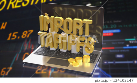 The Import tariff and chart on Notebook for Business concept 3d Rendering. The Import tariff and chart on Notebook for Business concept 3d Rendering. 124102147