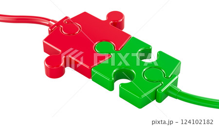 Jigsaw puzzle cable connection, 3D rendering 124102182
