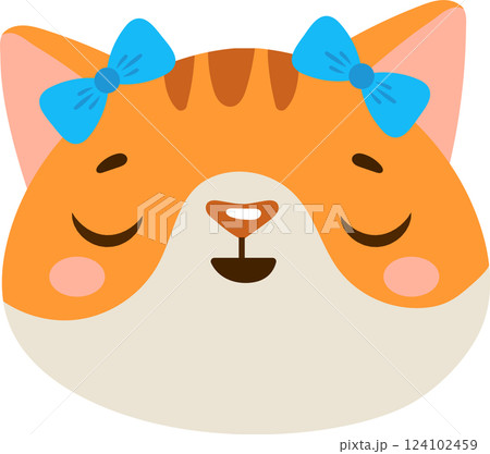 Adorable ginger cat with blue bows gently closing its eyes, radiating a heartwarming and peaceful atmosphere, embodying relaxation and innocence in a charming moment Adorable ginger cat with blue bows gently closing its eyes, radiating a heartwarming and peaceful atmosphere, embodying relaxation and innocence in a charming moment 124102459