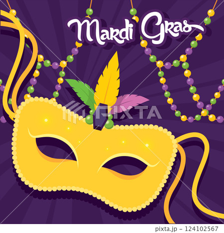 Mardi Gras mask with feathers and beads on dark Vector 124102567
