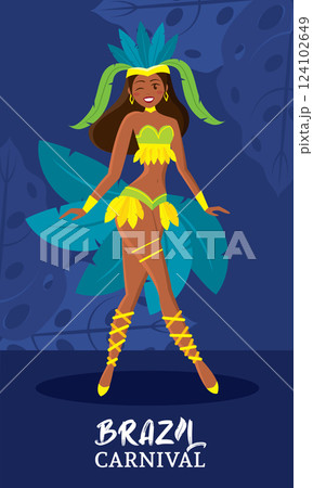 Brazilian samba dancer performing at carnival celebration Vector Brazilian samba dancer performing at carnival celebration Vector 124102649